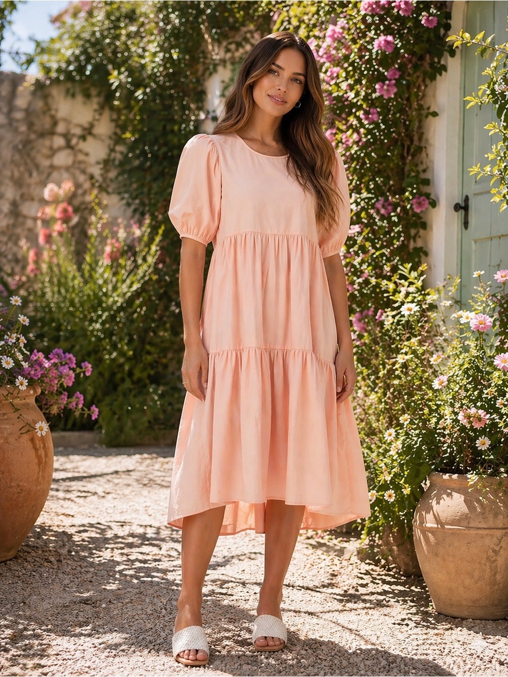 NWT Charlie Holiday Marny Tiered Dress Women's Size L US 8 Blush Anthropologie